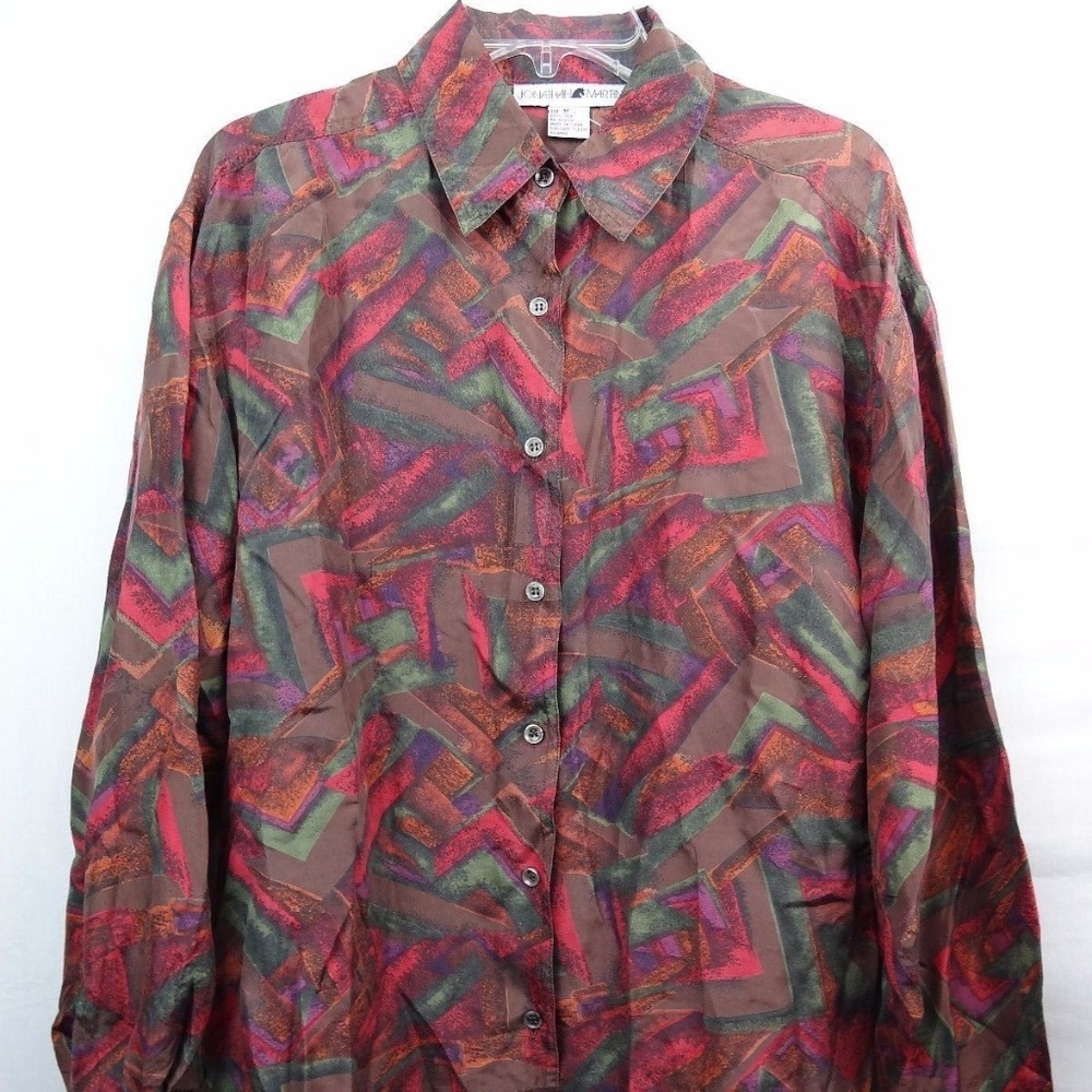 Jonathan Martin 100% Silk Button Front Shirt Bold